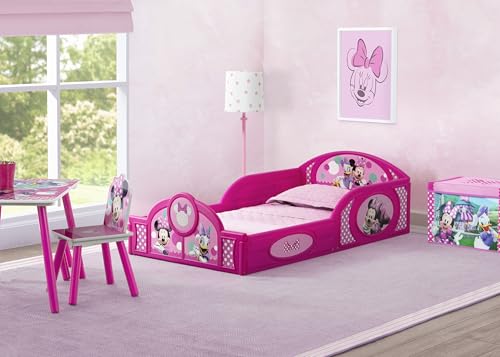 Image of Delta Children Disney Minnie Mouse 4-Piece Toddler Room-in-a-Box Set - Includes Sleep and Play Toddler Bed, Table, 1 Chair and Toy Box, Pink