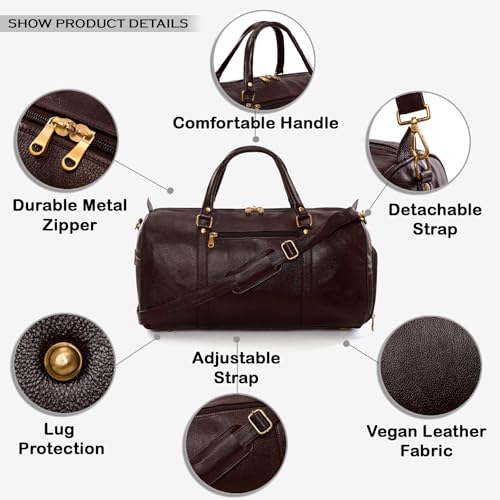 Image of HYATT Leather Accessories Weekender Travel Duffle Bag with Separate Shoe /Laundry Compartment for Men & Women Made of Natural Dry-Milled Leather (Brown)