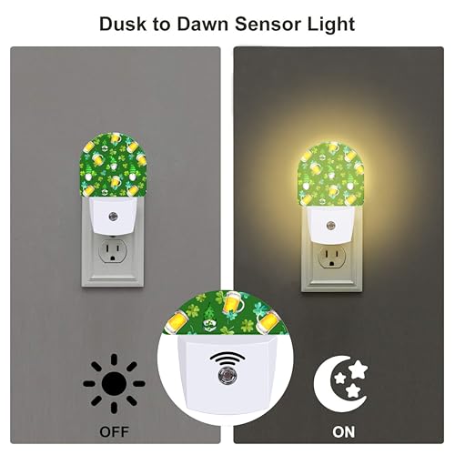 Image of Saint Patrick Day Gnomes and Clovers Night Light Plug into Wall,Irish Shamrock and Gnomes Dusk to Dawn Night Light,0.5w Energy Saving Sleep Friendly Nightlights for Kids Boys Girls Home