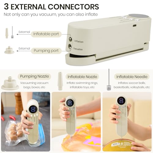 Image of Mini Vacuum Sealer for Food, 3 in 1 Cordless Rechargeable Food Sealer | Dry /Moist Food Storage with 4 Snack Bags, Heat Sealer for Chip Bags, Inflation Pump for Balls /Swim Ring Gift - Green