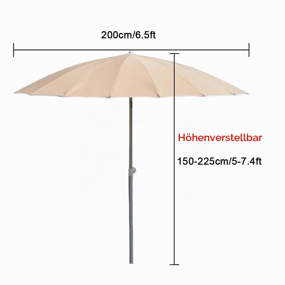Shanghai Gartenschirm Ø 200cm Outdoor Marktschirm Runde Sonnenschutz Shanghai Sonnenschirm Aluminium Balkonschirm Neigbar Mit 16 Rippen(White)