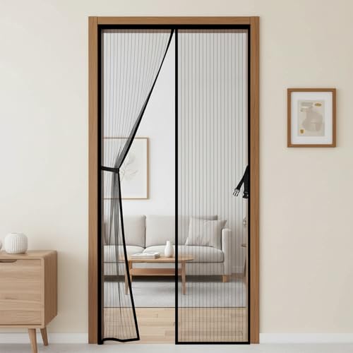 Image of KARP Mosquito Net for Door - Heavy Duty Mesh Screen Door with Stay-Open Buckle, Auto Close Magnets, Hands-Free Entry, Easy Install, Pet & Kid Friendly for Home (105 X 205, Black)
