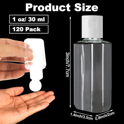 CYEAH 120 Pcs Plastic Travel Bottles 1oz Mini Shampoo Bottles Small Empty Bottles Refillable Cosmetic Containers with Flip Cap Clear Portable Small Bottles for Liquid, Lotions, Toner, Body Soap2