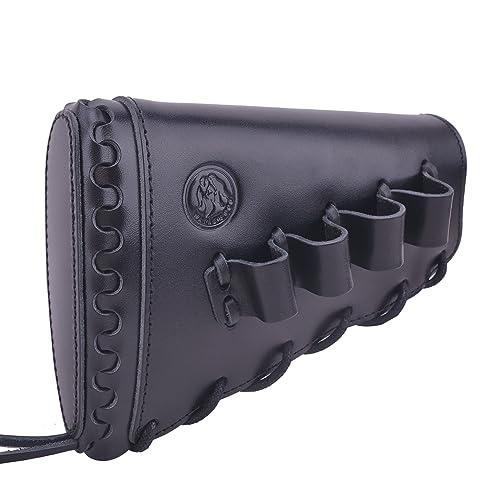 Leather Cheek Buttstock Pad Hand Stiched Ammo Sleeve Cartridge Holder for Rifle 38/357 45-70 30 30 308 .22LR 12GA (Righty Hand - Black, 12 Gauge)