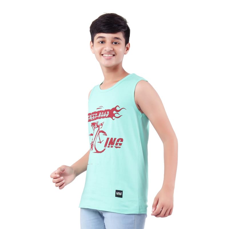 Image of UNOseven Printed Cotton Sleeveless Vest /T-Shirt for Boys - Regular Fit (Pack of 1)