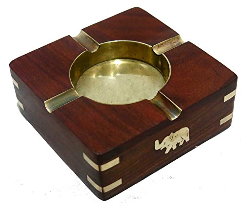 Ages Behind Wooden Ashtray with Brass Inlay