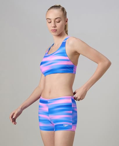 Image of Speedo Women's Endurance10 Printed Racerback Bikini Set Swimming Costume Swimwear | Chlorine Resistance | UPF 40+ Sun Protection | Racerback Design | Removable Bra Pads