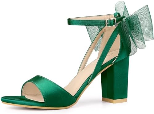Allegra K Women's Bow Shoes Chunky Heel Green Heels Sandals 8.5 M US