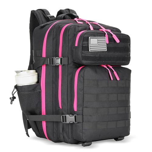 Lovelinks21 45L Tactical Assault Backpack 3 day assault pack with Molle Waterproof backpack Rucksack for Tactical Backpacks (Black Rose)