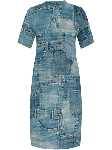 Image of SUZONANA Plus Size Denim Print Maxi Dresses for Women Casual V Neck Short Sleeve with Pockets Soft Jean Look Dress XL-6XL