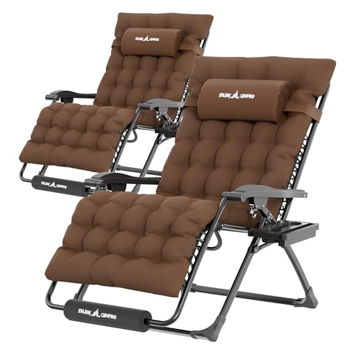 Image of UDPATIO Oversized Zero Gravity Chair Patio Reclining Chairs with Cushion | 33In Set of 2 Outdoor Folding Recliner with Pillows,Cup Holder, Foot Rest, Detachable Pad, Locking Brown -Xxl