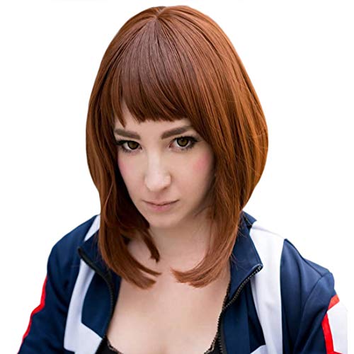 JoneTing Brown Wigs for Hero Wig Short Bob Wavy Wigs Brown Cosplay Wig for Japanese Anime