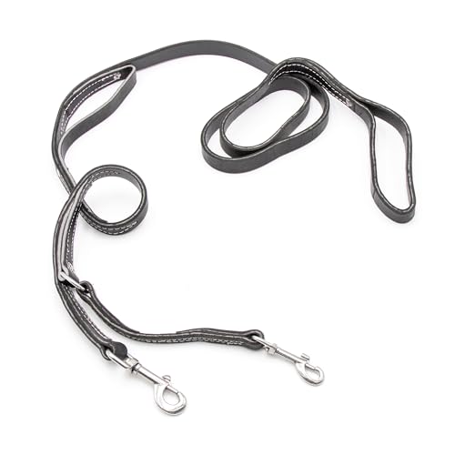 Leerburg’s 6' x 3/4' Black Latigo Leather Police K9 Leash with Dual Handles, Stainless Steel Hardware - Prong Collar Compatible and Made in America