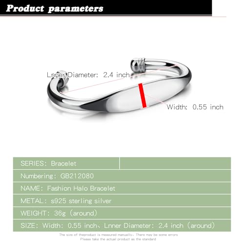 Unisex 925 Sterling Silver Bangle Bracelet -Simple Women Men Torque Bracelet Solid Smooth Plain Polished On Cuff Fashion Fine Jewelry Gifts3