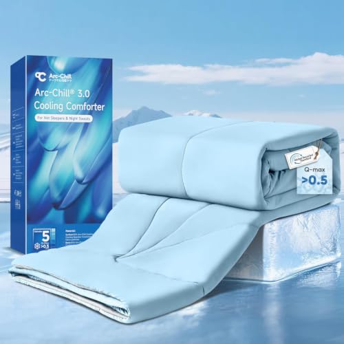 Elegear Cooling Comforter Queen Absorbs Body Heat to Keep Cool, Cooling Blanket for Hot Sleepers Japanese Arc-Chill 3.0 Cool Tech Fabric Summer Comforter Hypo-Allergenic Cooling Quilt - Blue/Gray