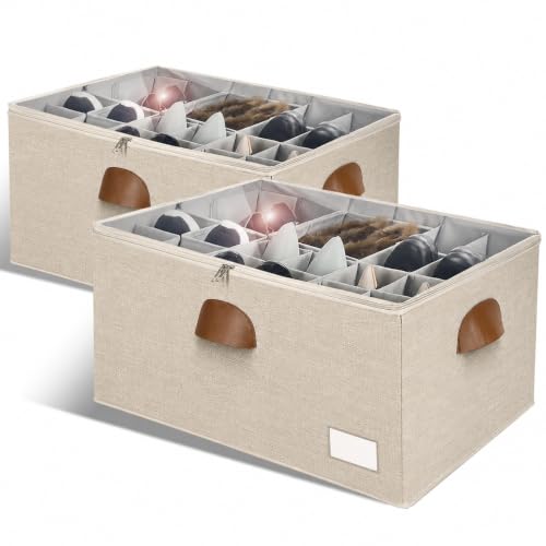 Image of 2 Pack Shoe Organizer for Closet Foldable Storage Box with Clear Cover | Fits 24-48 Pairs Boots and Heels Sneaker Sandals Stackable with Adjustable Divider Space Saving Dorm White