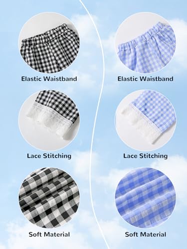 Image of Miipat Toddler Girls Wide Leg Pants Elastic Waist 2 Pack Gingham Pants Girls Loose Checkered Plaid Lace Bottoms