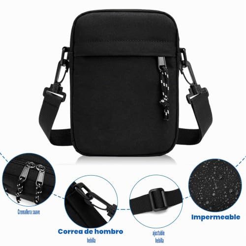 Bolso bandolera para hombre Forhome, mini bandolera negra impermeable con cremallera segura 3