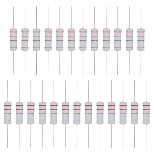 QUARKZMAN 25 Pcs Resistor De 220 Ohmios, 3 Vatios 5% Tolerancia Resistor De Película De Óxido Metálico Con Terminales Axiales, A Prueba De Llamas Para Proyectoss Electrónicos