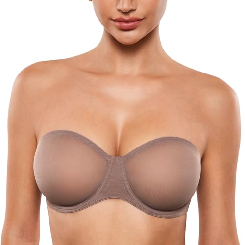 Image of INLYRIC Women's Sheer Strapless Bras Mesh Sexy Unlined Plus Size See Through Bra Underwire Demi Mesh Non Padded