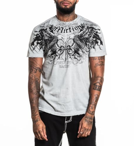 Affliction Mens T-Shirt Vintage Gothic Cross Vault Design Short Sleeve Graphic Print Y2K (US Alpha Small Regular Regular Silver Lava Wash (Homage))