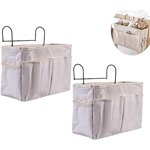 Bedside Hanging Storage Bag, 2 PCS Bedside Storage Pocket With Hooks, Dormitory Bed Organiser Caddy Desktop Storage Rack for Headboards Bunk Beds Hospital Bed Dorm Rooms (White) Cover