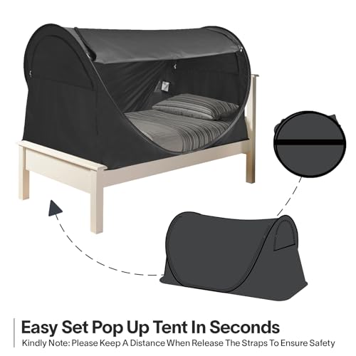 Alvantor Pop Up Bed Canopy Queen Size No Assembly Blackout and Breathable Mesh Sleeping Lightweight Portable Dream Tent with Carry Bag - Black - Image 6