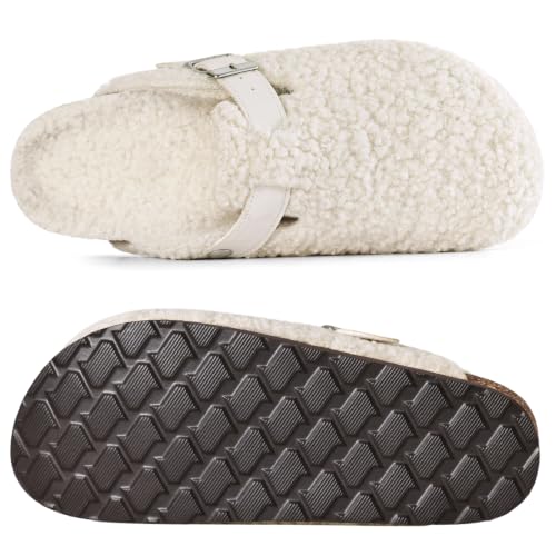 Image of KIDMI Women's Fur Lined Genuine Suede Clogs Fuzzy Cork Footbed Potato Shoes