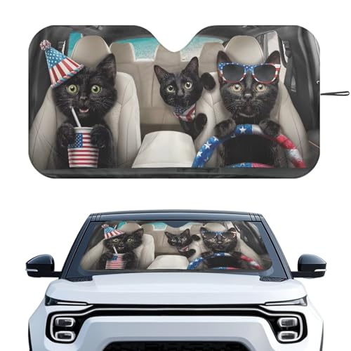 Image of 4th of July Cat Car Front Windshield Sun Shade Foldable Car Windshield Sun Shade UV Rays and Keeps Vehicle Cool Easy to Install for Most Sedan Truck SUV