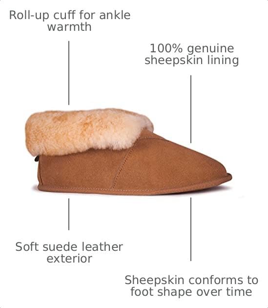 Image of Cloud Nine Men's Soft Sole Sheepskin Booties with Suede Leather | 100% sheepskin lining, soft suede sole, roll-up cuff, breathable warmth, lightweight flexibility, indoor comfort