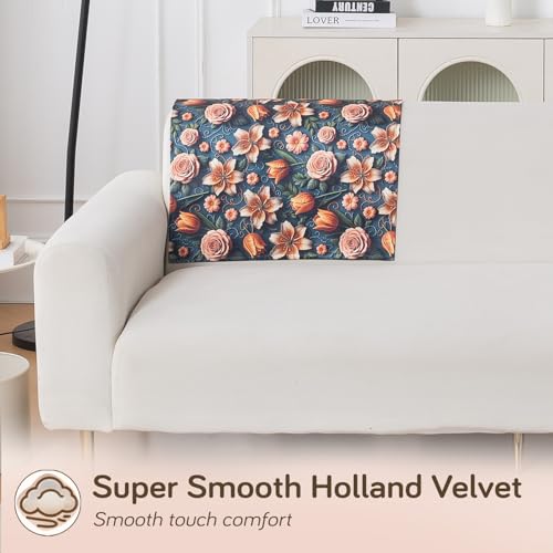 Image of HOKIPO 'Nature Muse' 1 PC Backrest Mat for Sofa Cover | Premium HD Printed Holland Velvet Mat, Nocturne Rose (IN-922-L-D2)