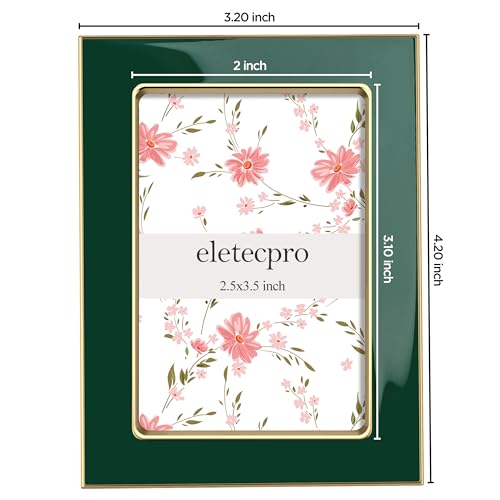 Image of eletecpro 2.5x3.5 Enamel Picture Frame with Real Glass Cover, Small Photo Frame with Gold Metal Edge, Horizontal and Vertical Display Pictures 2.5 by 3.5 for Tabletop and Wall Decor, Green, 1 Pack