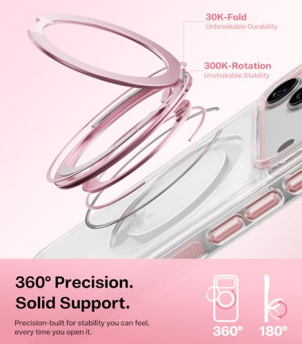 Image of TORRAS 360 Magnetic Stand for iPhone 17 Pro Case, Ultra Clear, Rosy Pink | Fit for MagSafe, 4X Military-Grade Protection, Anti-Yellow, Camera Button, Slim Non-Slip, For Women 6.3 inch, O3 Light Series