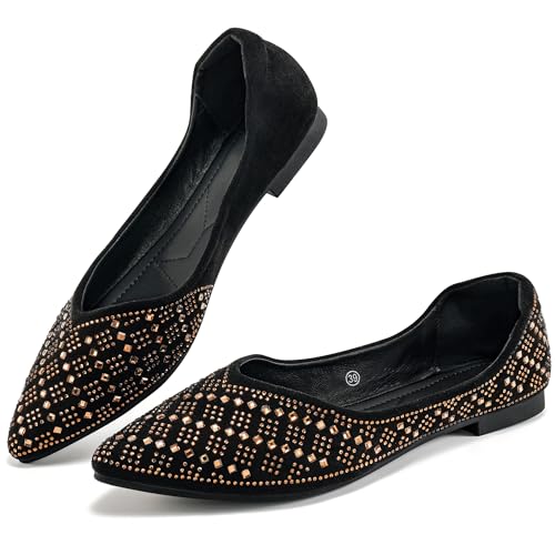 Aomigoct Flats for Women Dressy Shoes: Comfortable Pointed Toe Work Flats - Ladies Slip On Walking Casual Shoes