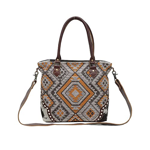 Myra Bag Western Tote Shoulder Bag for Women - Leather Crossbody Bag Chocolate Squares