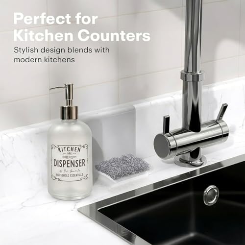 Image of Luxe Home International Kitchen Dispenser Print Glass Soap Dispenser for Bathroom and Kitchen Sink Leak Proof Liquid Hand Wash Round Bottle Lightweight Smooth Finish (19.5x7.5 cm White) Pack of 1