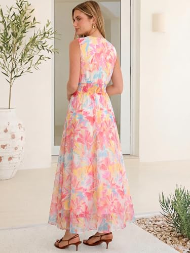Image of ANRABESS Women's Floral Tulle Wedding Guest Maxi Dress | V Neck Sleeveless,A-Line Elastic Waist,Casual Flowy Formal Boho,Bridal Shower Garden Party Beach Vacation,Summer Fall