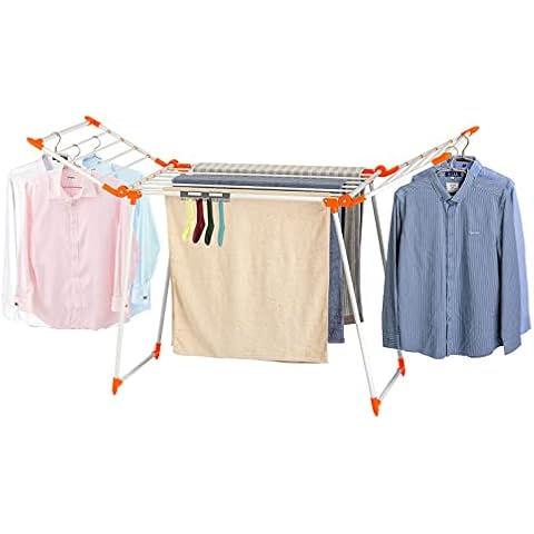 YUBELLES Clothes Drying Rack, Gullwing Laundry Rack, Collapsible, Space-Saving Laundry Rack, with Bonus Sock Clips, for Clothes, Towels, Linens, Indoor/Outdoor, Orange Cover