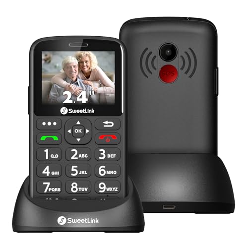 SweetLink S3PLUS 4G Seniorenhandy Ohne Vertrag, 1400mAh Akku Handy für Senioren Dual Nano SIM, SOS-Taste, 2,4 Zoll Farbdisplay Großtastenhandy mit Ladestation, Taschenlampe, FM-Radio, Schwarz