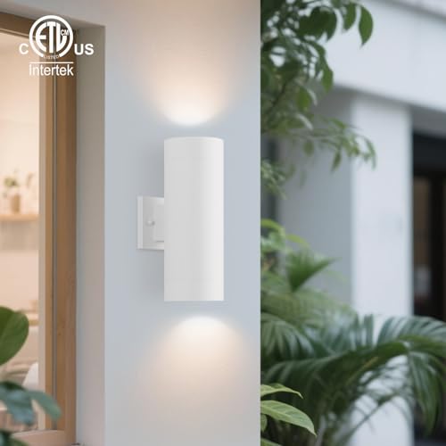 Image of mirrea 14 inch Modern Outdoor Porch Light in 2 Lights, Matte White, 2 Pack