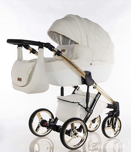 Cochecito de bebé polipiel BBtwin Magnum GT 3en1 capazo forma de diamentitos, 3 piezas, carrito eco-cuero trio completo. (white)
