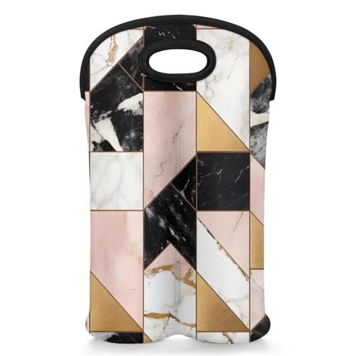 GzLeyigou 2 Bottles Geometric Pattern Wine Bag Sleeve Totes Marble Texture Neoprene Protective Wine Carrier Bag for Wine,Water, Champagne, Beer, Baby Bottles,Gift 14.5 x 10 Inches