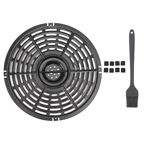 Air Fryer Grill Plate, Fryer Replacement Tray with Silicone Brush Silicone Sleeve, Round Nonstick Fryer Replacement Basket for Kitchen Restaurant(22cm / 8.7in)