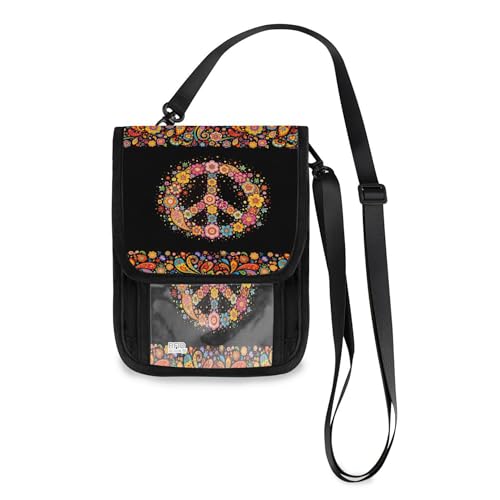 ALAZA Hippie Peace Sign Floral Small Crossbody Wallet Purse Cell Phone Bag Rfid Passport Holder with Credit Card Slots
