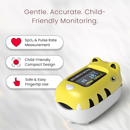 Image of CMS50Q1 Kids Digital Finger Pulse Oximeter, SpO2 and Pulse Rate Monitor with Pulse Waveform, Bar Graph, Adjustable Display Mode & Brightness, Voice & PR Sound Alerts, Auto Power-Off, Low Battery Indicator