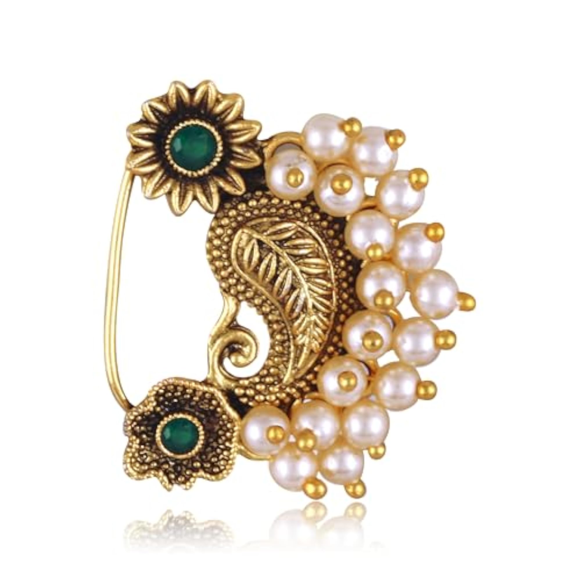 Women's Gold Plated Pearls Mayur Pankh Nose Pin