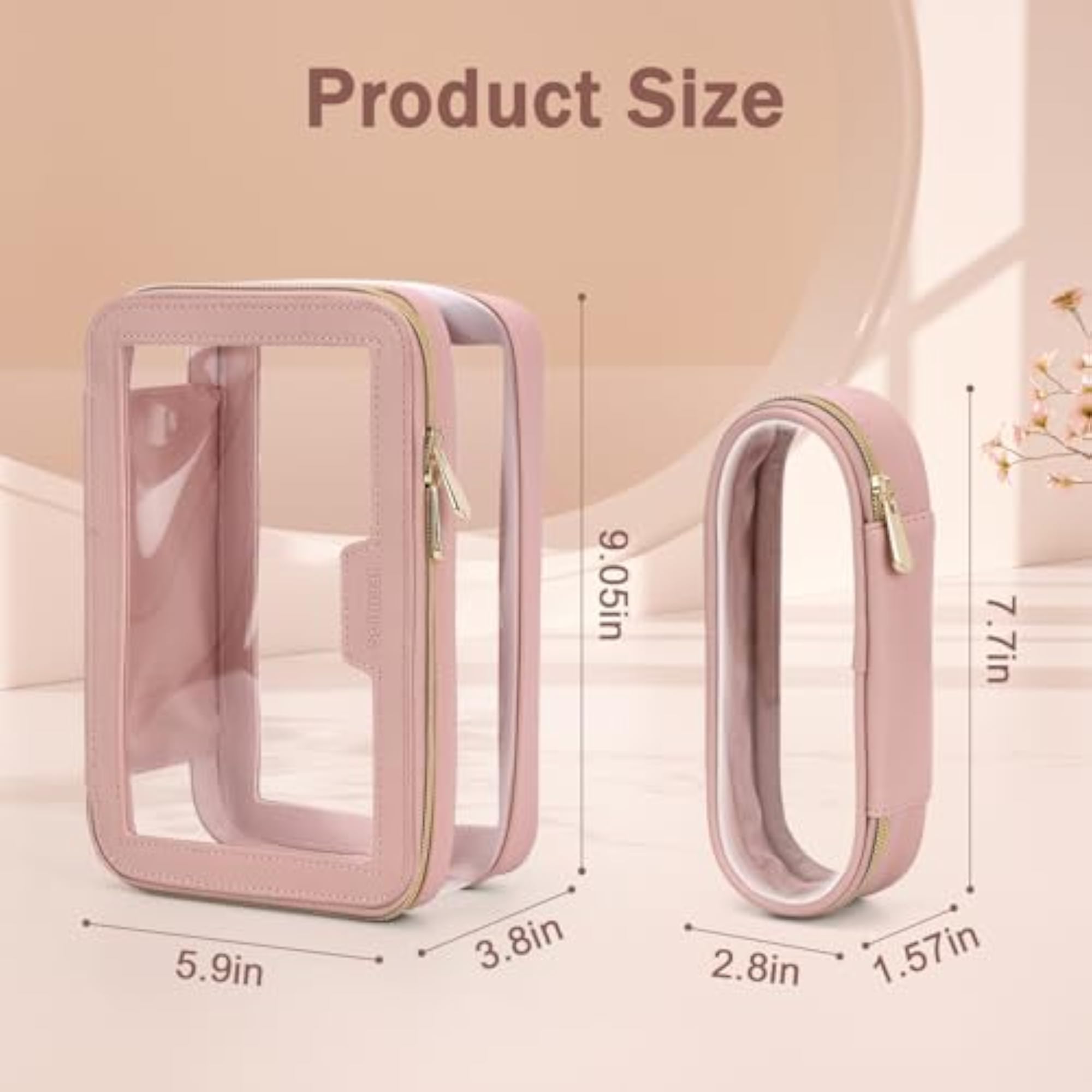 Travel Clear Makeup Bag with Brush Holder, Leather Case