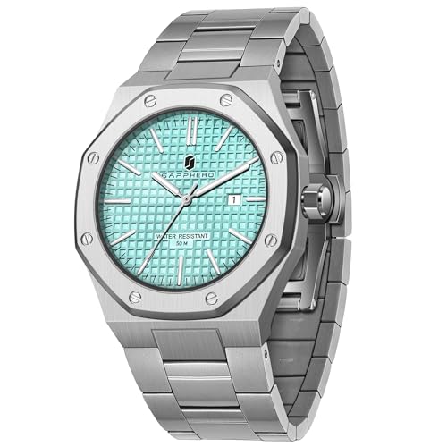 SAPPHERO Uhr für Männer Edelstahl Herrenuhr 50M wasserdichte Achteckige Uhren Herren Japanisches Quarzwerk Business Casual mit Datum und Leuchtfunktion