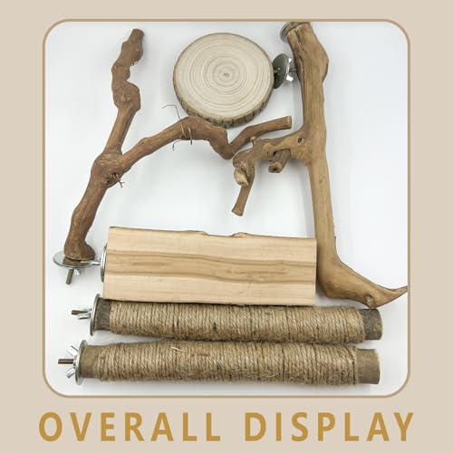 Image of 6 Pcs Medium Bird Perch Set, Natural Wood Bird Perches, Parrot Cage Toys for Cockatiels, Conures, Budgies, and Parakeets, Cage Accessories for Small and Medium Parrots