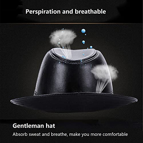 Chapéu de couro preto para homens vintage chapéu de couro de carneiro clássico cavalheiro masculino